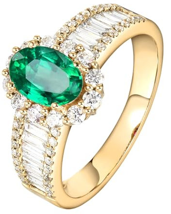 KnSam Echt Gold Schmuck Freundschaftsringe 18 Karat Gold Au750, Lab Created Smaragd 0.85ct Oval Klassiker Partnerringe 18K Gold, Gr.61 (19.4)