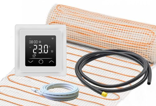 Elektrische Fußbodenheizung Komplett-Set für Fliesenboden UltraPro 200 extra stark mit Thermostat RT-63 Wlan Tuya (0,5 m² - 0,5 x 1 m)