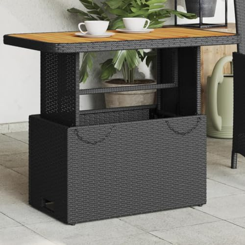 Festnight Gartentisch Höhenverstellbar Rattan Gartentisch 90x55x71 cm Esstisch Erhöht Werden Kann Couchtisch Terrassentisch Schwarz Balkontisch Rattantisch Gartenmöbel Tisch Rattan und Akazienholz
