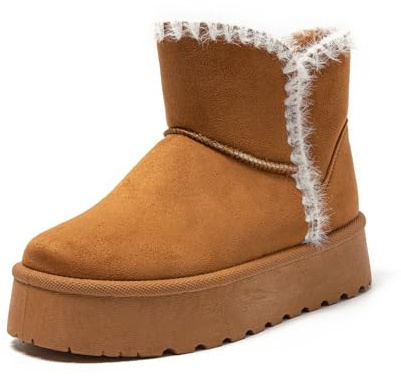JOMIX Stivali Donna Invernali Bassi Stivaletti Ragazze Imbottiti con Pelliccia Sintetica Calde Comode da Neve MD9764-10 Marrone, 39