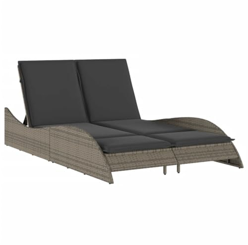 vidaXL Sonnenliege, Gartenliege mit Auflagen, Relaxliege Doppelliege Verstellbare Rückenlehne, Gartenmöbel Strandliege Stahlrahmen, Grau Poly Rattan