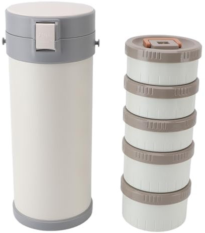Fockety Contenedor de Almuerzo Aislado Portátil, Acero Inoxidable de 3,4 litros. Apilable de 5 Capas. Aislada Prueba de Fugas Tarro de Comida Aislado con Correa