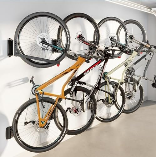 monTEK Schwenkbare Fahrrad Wandhalterung, Fahrradhalterung Wand ohne schweres Heben, platzsparender Fahrradständer für die Garage, einfaches Einhängen und Aushängen, kann bis zu 35 kg halten, 4 Stück