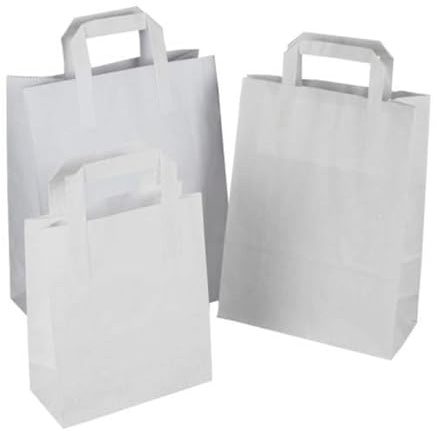 HOT BARGAINS White Paper Bags with Flat Handle, 100 Pack: 50 Large (26x14x29cm) & 50 Small (19x8x25cm), 100% Recyclable SOS Takeaway Carrier for Shopping and Gifts