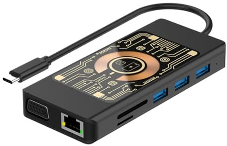 KEALBAUS - Hub de carga inalámbrica 12 en 1 (estación de acoplamiento USB-C doble monitor con VGA, USB3.0/2.0, SD/TF, RJ45 100 M, Audio3.5)
