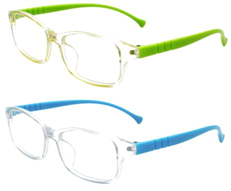 2 Pairs Blue Light Blocking Glasses, Kids Blue Light Blocking Glasses Gaming Glasses, Kids Glasses, Computer Screen Glasses, Preventing Eye Fatigue, Coloured Glasses For Children (Blue Green)