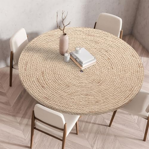 Muiuou Tischdecke Rund, Holzstruktur Drucken Rund Tischdecken Wasserdicht Antifouling Abwaschbar Elastisch Küchentisch Tischtuch Gartentisch Geeignet für Dekoration