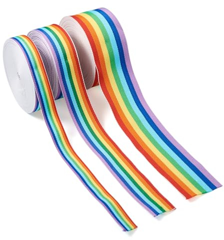 Cheriswelry Nastro in poliestere a righe arcobaleno da 30 m, nastro in grosgrain per imballaggio, abbigliamento, cucito, decorazione per feste