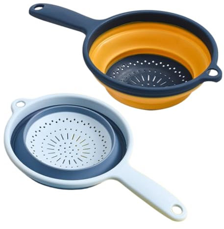 Plastic Strainer, Collapsible Colander Foldable Fruit Vegetable Strainer with Handle Drainer for Kitchen 2PCS