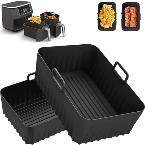 2 Piezas Molde Silicona Freidora de Aire, Moldes Accesorios Freidora Sin Aceite Air Fryer Accessories Freidora Bandeja Silicona para Ninja Foodi AF400EU AF300EU Dual 7.6-9.5L