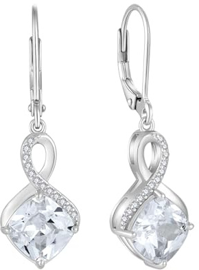 FJ Quadrat Prinzessschliff Hängend Ohrringe Damen 925 Sterling Silber Unendlichkeit Ohrringe Geburtsstein Schmuck Geschenke für Frauen