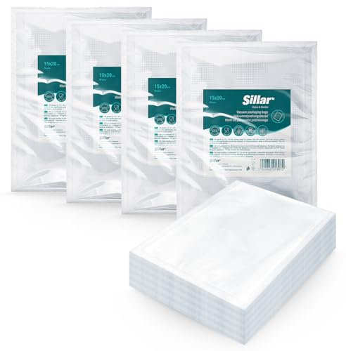 Sillar Sacs Sous Vide Alimentaire 200 pièces 15x20cm Sachets pour Machine Sous Vide - Sacs à Faire le Vide d'air Gaufrés pour la Conservation des Aliments et la Cuisson