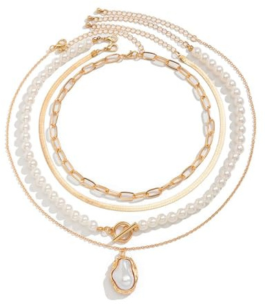 TTPSRY Collar De Perlas Multicapa Con Colgante De Perla Barroca Cadena Dorada Elegante Para Mujer Joyería De Moda Collares De Perlas Accesorios De Bisutería Fina