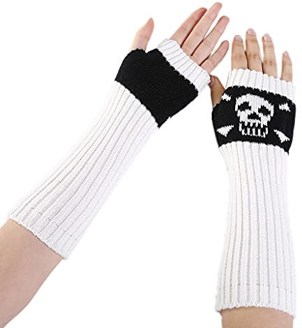 WASTEBIN Totenkopf Arm Ärmel Armwärmer Fingerlose Handschuhe Gestrickte Armärmel Dehnbare Halbfinger Handschuhe Halloween Kostüm