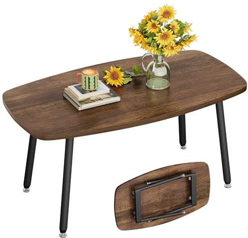 WOHOMO Folding Coffee Table for Small Spaces, No Assembly Farmhouse Portable Living Room Table, Walnut 39.3x19.6x17.7 Inch