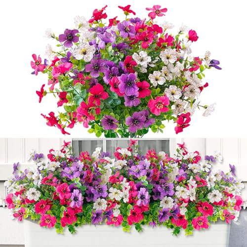 ROLLWAY 6 Bündel Kunstblumen wie Echt Künstliche Blumen Balkon Kunstblumen Frühling Künstlicher Blumenstrauß Outdoor Balkonpflanzen Wetterfest Seidenblumen für Innen Außen Balkonkasten Außenbereich