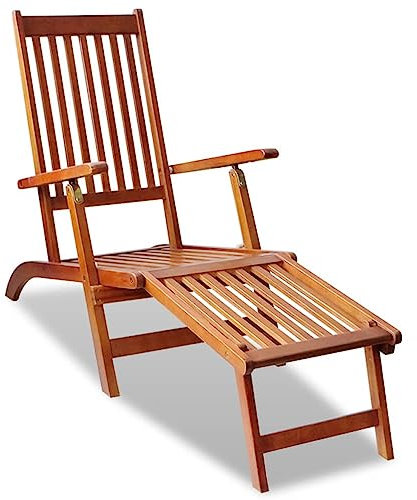 Xichuzi Liegestuhl mit Fußablage, Gartenliege, Sonnenliege, Relaxliege, Deckchair, Terrassenstühle, Saunaliege, Beach Chair, Akazie Massivholz