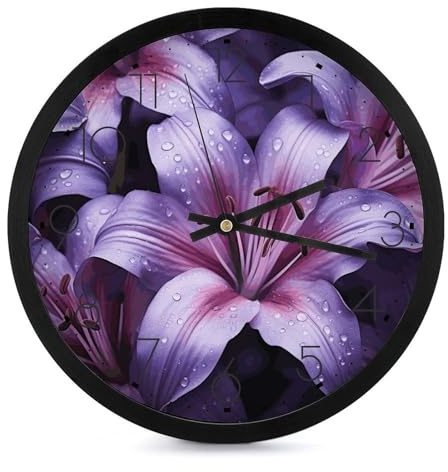 GHENBLT Orologio da parete con fiori di giglio viola Orologio da parete digitale Orologi da parete a batteria per la decorazione del soggiorno Grande orologio da parete digitale Orologio da parete