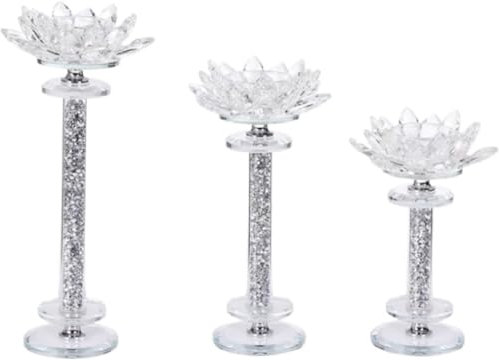 Kerzenständer Kerzenhalter Glas Kandelaber Kerzenständer Ständer Set mit 3 Kristder Set mit 3 Kristall Kerzenständern für Stabkerzen Ausgefallene klare Dinner Ornamente,Transparent,11 * 16cm