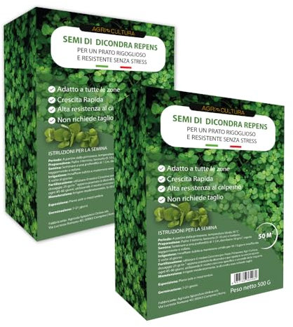 AGRI-CULTURA® | Dicondra Semi 100 m² | Prato Senza Manutenzione, Alta Resistenza alla Siccità e al Calpestio | Semi di Dichondra Repens Adatti a Zone Ombreggiate e di Sole.