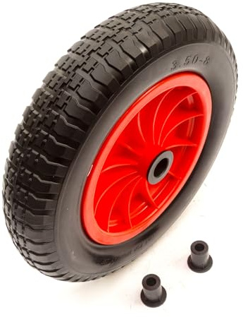 Replacement 3.50-8 Wheelbarrow Wheel 13mm Bore 90mm Hub Builders Barrows, Carts PU Wheel & Tyre Solid Flat Free 14 Inch 35mm/25mm/13mm Bore Includes Reducer Bushes Maximum Load 150kg