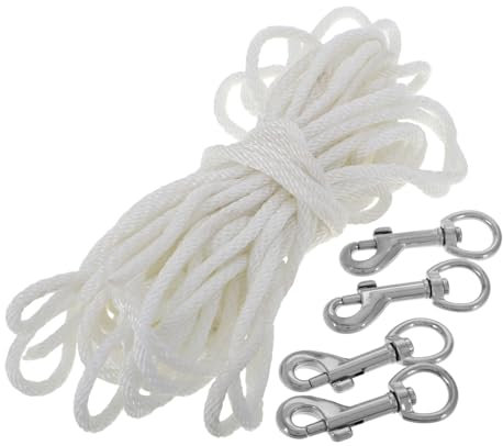 HEMOTON Flagpole Rope Replacement White Nylon Braided Rope Clips for Outdoor Camping Garden Decorative Use Flag Pole Parts for Wind Spinner Outdoor Flagpole