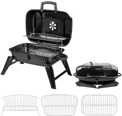 Alivio Portable BBQ Grill, Garden Charcoal Grill for Outdoor, Patio (Black)
