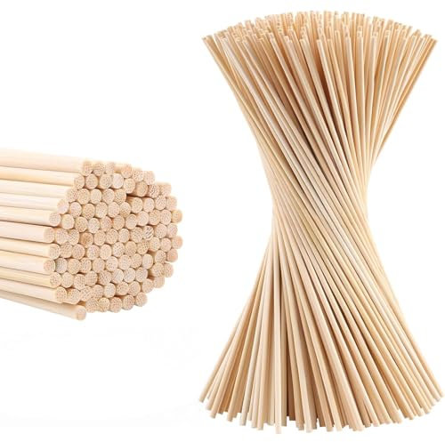 Wooden Sticks, Wooden Dowels, 12 Inch Round Dowel, 200 Natural Wooden Sticks for Craft for DIY Projects, Model Making, Home Decoration, Photo Booth Props and Handicrafts