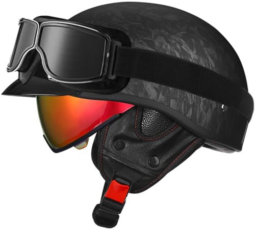 Casque Moto Demi-Jet Homme, Dot/ECE Homologué Casque Semi-Ouvert, Casque Jet Urbain Casque Vintage Moto Et Scooter Compact Femme Adulte avec Anti Scratch Visiere 4,XXL
