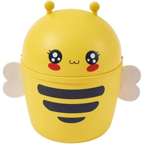 Uzztfa Mini Poubelle De Bureau Abeille, Plastique, 20.5*14.7*21cm, 4.34L, Couvercle, Animal De Dessin Animé, Bureau, Chambre D'enfant, Commode, Table De Chevet