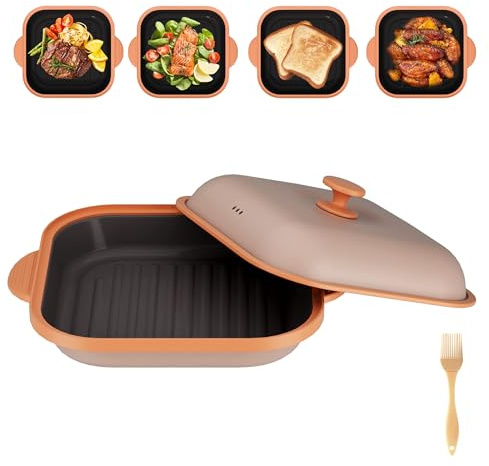 Microwave Grill Pan with Cover | Microwave Bacon Cooker | Griller & Crisper Pan for Grilling, Frying, Browning and Crisping | Microwave Cookware for Grill Meat | Dishwasher Safe for Dorms,Office,RV