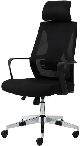 CLP Bürostuhl ergonomisch, Schreibtischstuhl Alton ergonomisch atmungsaktiv mit Kopf- und Lordosenstütze, Drehstuhl bis 135 kg belastbar | Farbe schwarz