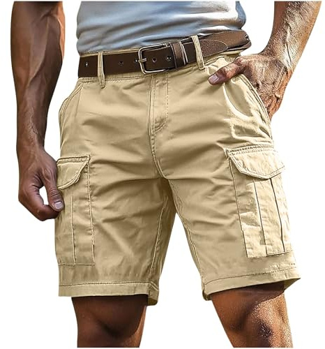 Short Cargo Homme Taille Elastique Bermuda Cargo avec Multi-Poche Running Short de Sport Vintage Décontracté Coton Shorts Plage Pantaloncourt Jogging Pantalon Court Travail Randonnée Outdoor