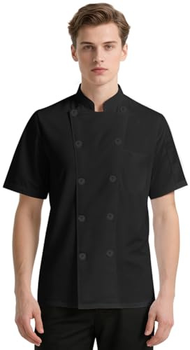 DiULi Chef Jacket, Unisex Chef's Short Sleeve Jacket Professional Lightweight Chef Jackets Protective Safety Short Sleeve Coat Modern Chesfswear