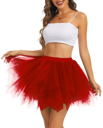 Wikoan Enaguas Suaves para Mujer Faldas Cortas Enaguas de Baile con Varias Capas y Volantes Petticoat de Ballet,Rojo,L/XL