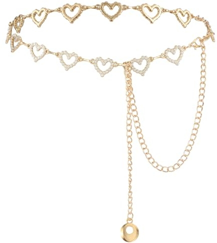Ymapinc Waist Chain Gold,Heart Shaped Chain Belt Y2K Rhinestone Waist Chains Belly Chains for Women Dresses Jeans Formal Wear Bridal Wedding