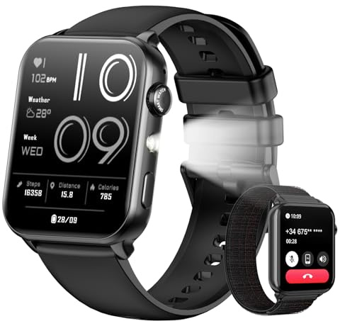 Smart Watch for Men Women (Answer/Make Calls), 1.91HD Touch Screen Fitness Watch with LED Flashlight/2 Straps/Heart Rate/Sp02/Sleep Monitor, 100+ Sports Modes, Activity Tracker for Android/iOS