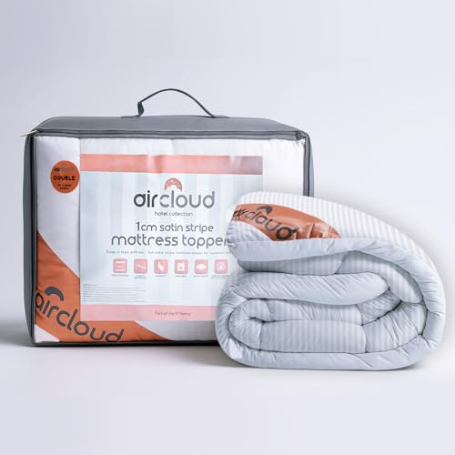 GC GAVENO CAVAILIA Satin Stripe Mattress Topper Super King - 10cm Thick Memory Foam Mattress Topper 198 x 203 cm - Hypoallergenic Mattress Pad with Elastic Straps - Premium Superking Mattress Toppers