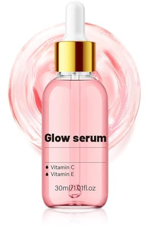 Pink Peptide Glow Sérum pour le visage, sérum de minimiseur de pores avec vitamine C&E, anti-âge anti-ride à l'essence avec de l'acide hyaluronique pour l'hydratation (30ml, 1pc)