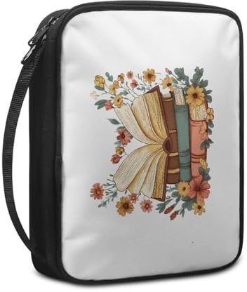 Bibelhülle Gelbes Buch Blume Buchtasche für Männer Frauen Tragbar Buchhülle Stoff Leinwand Polyester Bibel Zubehör mit Reißverschluss Griffen Bibel Hülle 27.5x22.5x5.5 cm