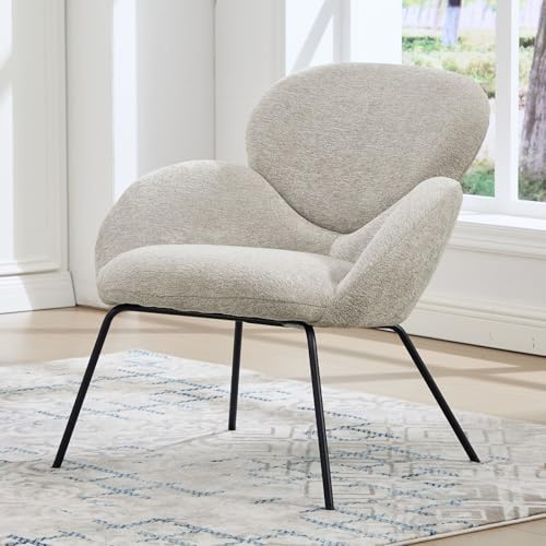 chairus Loungesessel Wohnzimmer Chenille Cocktailsessel Modern, Polstersessel mit Metallbeinen Einzelsessel mit Armlehne, Lesesessel für Schlafzimmer, Khaki