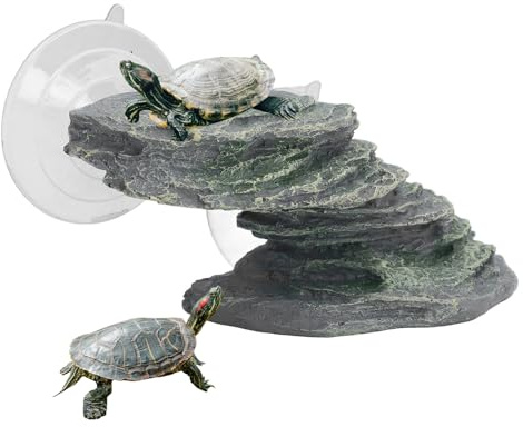 Buachois Plateforme de Basking pour Tortue Aquatique en Résine Effet Rocher | avec Ventouses, Rampe d'Escalade pour Aquarium, Aire de Repos et de Bronzage pour Tortues, Grenouilles et Petits Reptiles