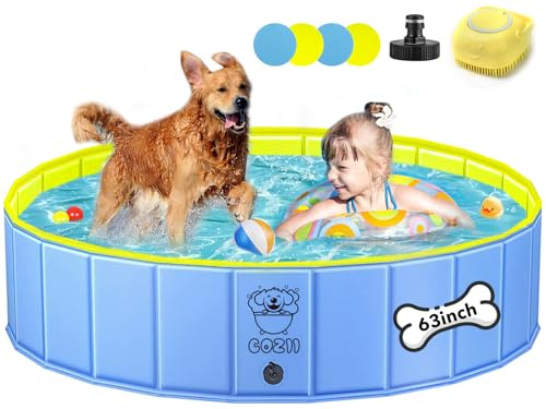 COZII Hundepool, 160 x 30cm Hundepool fur Große Kleine Hunde, Faltbare Hundebadewanne Planschbecken für Kinder, Tragbar Stabiler Hunde Pool rutschfest PVC mit Badebürste