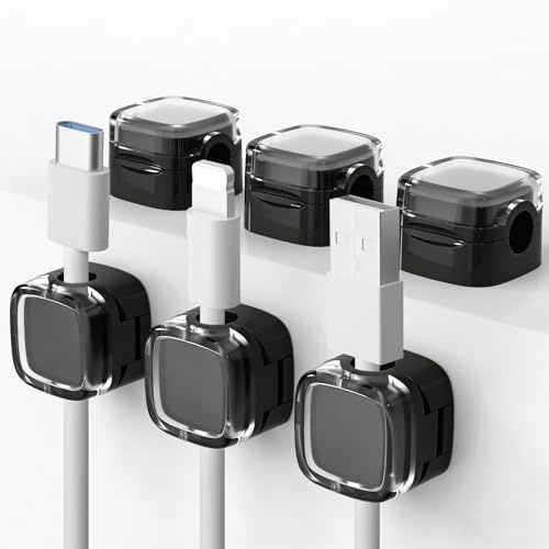 Swiftctrl 6PCS Organizador de cables magnético autoadhesivo, color negro, con clips giratorios para USB, HDMI, teléfono y cables de oficina