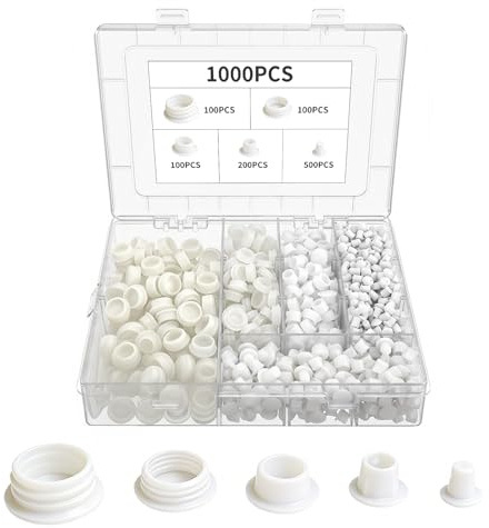 1000 Stück Abdeckkappen Für Bohrlöcher(5mm/8mm/10mm/12mm/15mm),Kunststoff Lochstopfen,lochabdeckung weiß,Lochabdeckung für Schrauben Möbel Bohrungen