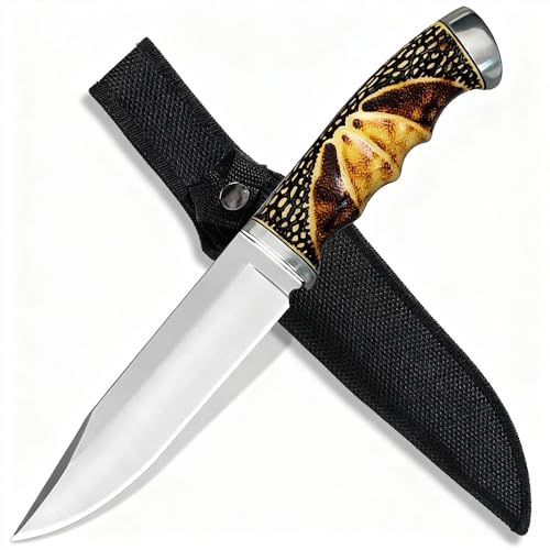 Couteau Outdoor 24cm – Lame Clip-Point Style Californien, Garde Classique en Acier Inox avec Contrepoids, Poignée Imitation Corne de Cerf avec Repose-Doigts, Compagnon Élégant pour la Nature