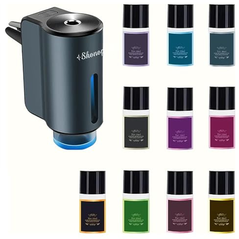 Auto Lufterfrischer – Duftzerstäuber Set mit 10 Duftölen zur Aromatherapie Automatischer Aroma Diffuser(Grau)