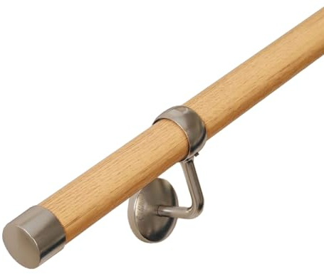 3.6m Banister Stair Handrail Kit – Pine Rail & Stainless Steel Brackets | Complete Banister Kit, FIRA Tested & BS 6180:2011 Complaint, 10 Year Warranty, Durable Construction, Easy Maintenance