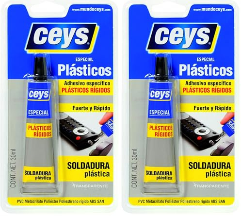 Ceys - Adhesivo para plásticos rígidos - Soldadura plástica -Fuerte y rápido - Color transparente (Paquete de 2)