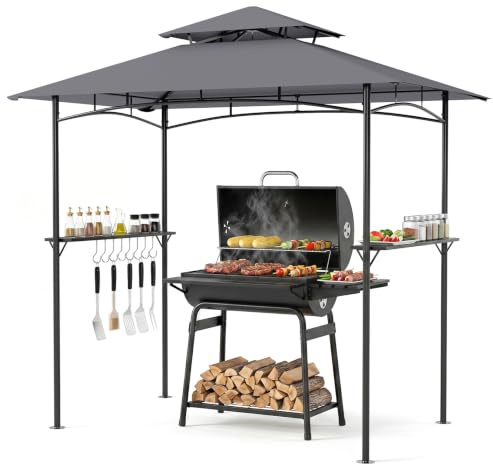 COSTWAY Cenador Barbacoa, 245 x 151 cm, Carpa de Barbacoa Techo Doble